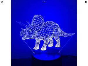 Dinosaur Night Light 3D Illusion Triceratops 7 Changing Colors Lamp w/Black Base
